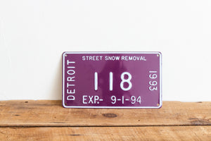 Detroit 1993 Snow Removal License Plate Vintage Purple Michigan Wall Hanging Decor - Eagle's Eye Finds