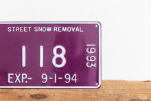Load image into Gallery viewer, Detroit 1993 Snow Removal License Plate Vintage Purple Michigan Wall Hanging Decor - Eagle&#39;s Eye Finds
