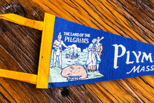 Load image into Gallery viewer, Plymouth Massachusetts Felt Pennant Vintage Blue Wall Decor - Eagle&#39;s Eye Finds
