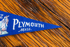 Plymouth Massachusetts Felt Pennant Vintage Blue Wall Decor - Eagle's Eye Finds