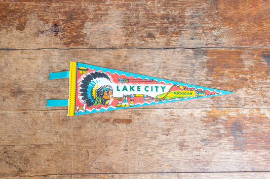 Lake City Michigan Felt Pennant Vintage Native American Wall Decor - Eagle's Eye Finds