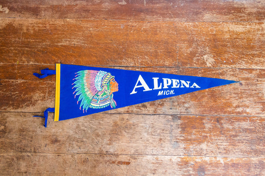 Alpena Michigan Felt Pennant Vintage Blue Native American Wall Decor - Eagle's Eye Finds