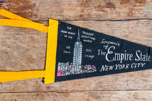 Empire State Building New York Black Felt Pennant Vintage - Eagle's Eye Finds