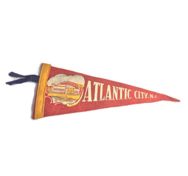Atlantic City New Jersey Red Felt Pennant Vintage Nautical Wall Decor - Eagle's Eye Finds