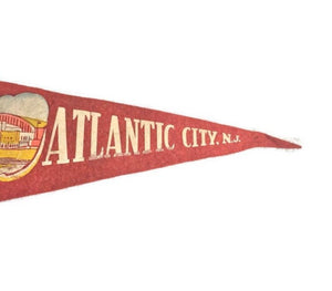 Atlantic City New Jersey Red Felt Pennant Vintage Nautical Wall Decor - Eagle's Eye Finds