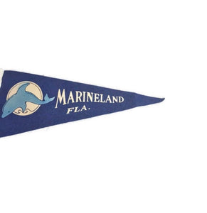 Marine Land Dolphin blue Felt Pennant Vintage Nautical Wall Decor - Eagle's Eye Finds