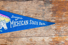Load image into Gallery viewer, Michigan State Fair Pennant Vintage Blue Wall Hanging Decor - Eagle&#39;s Eye Finds
