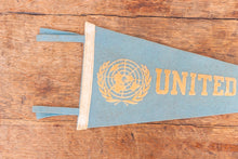 Load image into Gallery viewer, United Nations Baby Blue Felt Pennant Vintage Wall Decor - Eagle&#39;s Eye Finds

