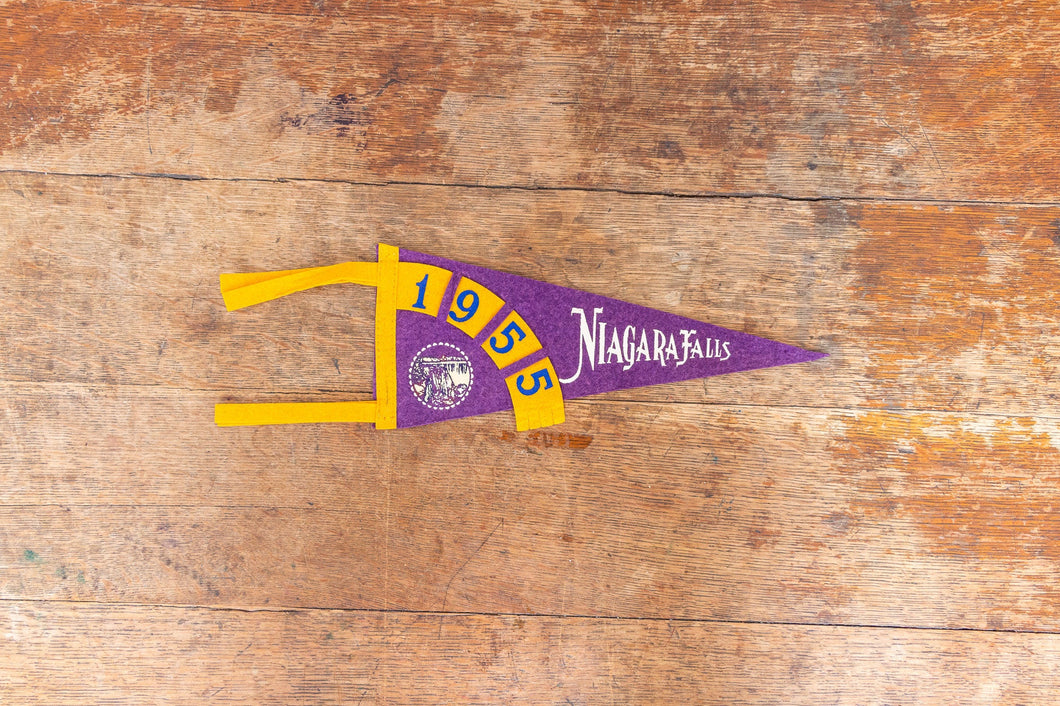 1955 Niagara Falls Purple Felt Pennant Vintage Travel Wall Decor - Eagle's Eye Finds