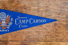 Load image into Gallery viewer, Camp Carson Colorado Felt Pennant Vintage Blue Army Wall Decor - Eagle&#39;s Eye Finds
