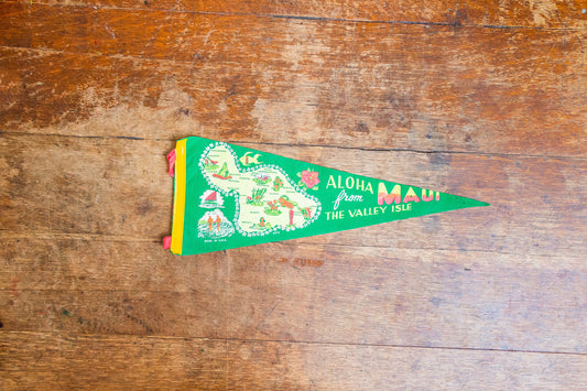 Maui Hawaii Green Felt Pennant Vintage Wall Decor - Eagle's Eye Finds
