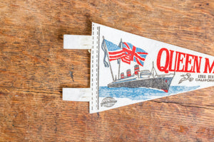 RMS Queen Mary Felt Pennant Vintage White Mini Long Beach California Wall Decor - Eagle's Eye Finds