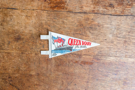 RMS Queen Mary Felt Pennant Vintage White Mini Long Beach California Wall Decor - Eagle's Eye Finds