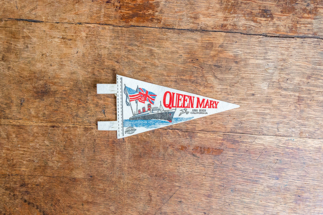 RMS Queen Mary Felt Pennant Vintage White Mini Long Beach California Wall Decor - Eagle's Eye Finds