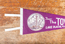 Load image into Gallery viewer, Tower of Peace Florida Felt Pennant Vintage Purple Lake Placid FL Wall Decor - Eagle&#39;s Eye Finds
