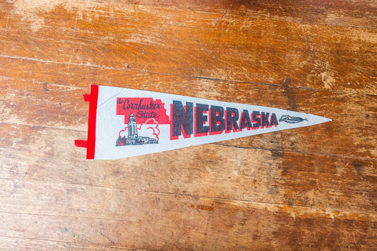 Nebraska State Gray Felt Pennant Vintage NE Wall Decor - Eagle's Eye Finds
