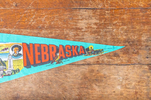 Nebraska State Teal Felt Pennant Vintage NE Wall Decor - Eagle's Eye Finds