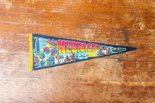 Nebraska State Retro Felt Pennant Vintage Black NE Wall Decor - Eagle's Eye Finds