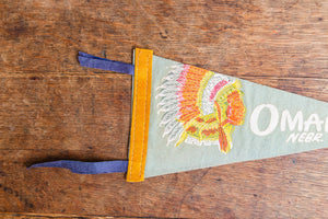 Omaha Nebraska Felt Pennant Vintage Light Blue Native American Wall Decor - Eagle's Eye Finds