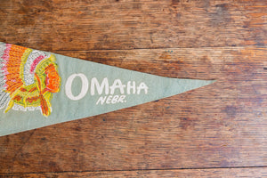 Omaha Nebraska Felt Pennant Vintage Light Blue Native American Wall Decor - Eagle's Eye Finds