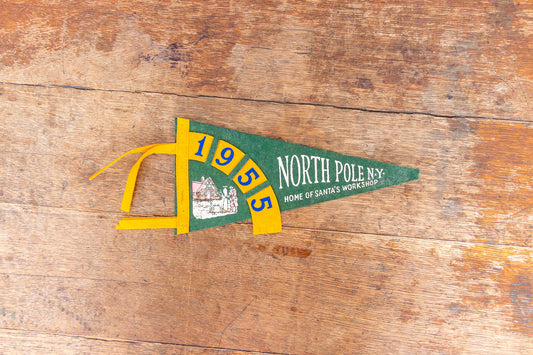 North Pole New York 1955 Felt Pennant Vintage Green Wall Decor - Eagle's Eye Finds