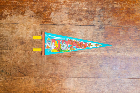 Utah State Blue Retro Felt Pennant Vintage UT Wall Decor - Eagle's Eye Finds
