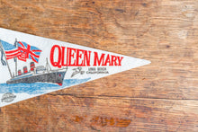Load image into Gallery viewer, RMS Queen Mary Felt Pennant Vintage White Mini Long Beach California Wall Decor - Eagle&#39;s Eye Finds
