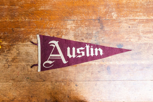 Austin Texas Maroon Felt Pennant Large Vintage Wall Decor - Eagle's Eye Finds