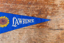 Load image into Gallery viewer, Lawrence Kansas Sunflower Felt Pennant Vintage Blue KS Wall Hanging Decor - Eagle&#39;s Eye Finds
