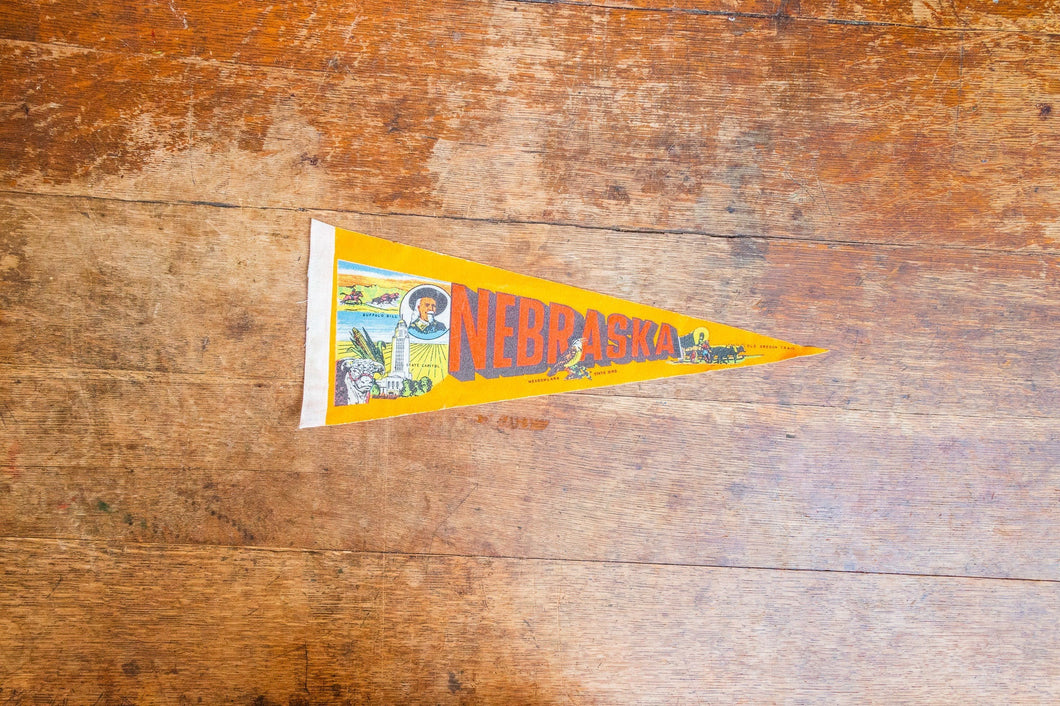 Nebraska State Orange Felt Pennant Vintage - Eagle's Eye Finds