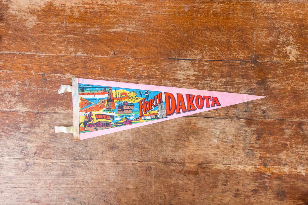North Dakota State Pink Felt Pennant Vintage ND Wall Decor - Eagle's Eye Finds