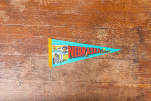 Nebraska State Teal Felt Pennant Vintage NE Wall Decor - Eagle's Eye Finds