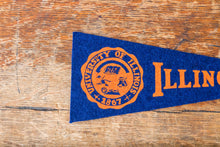 Load image into Gallery viewer, University of Illinois Blue Felt Pennant Vintage Mini College Wall Decor - Eagle&#39;s Eye Finds
