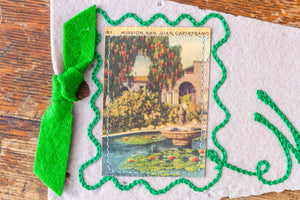 Mission Capistrano California Felt Pennant Vintage Chain-Stitched Wall Decor - Eagle's Eye Finds