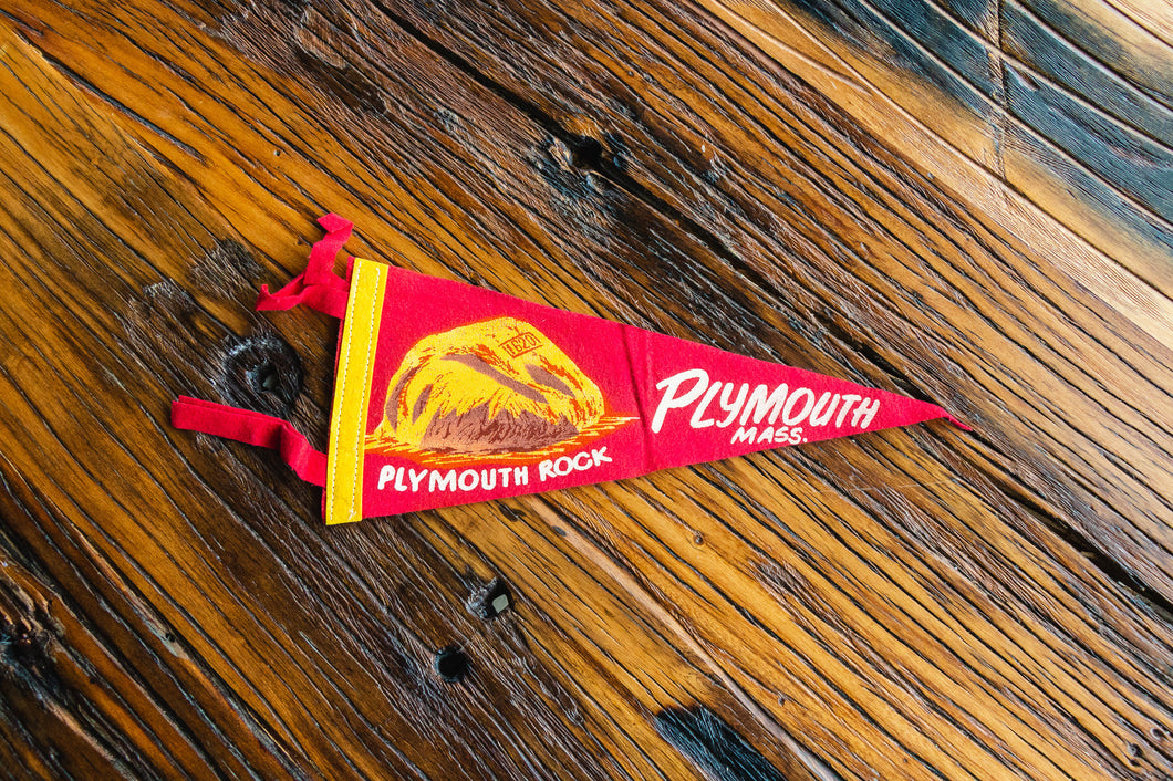 Plymouth Rock Massachusetts Red Felt Pennant Vintage Wall Decor - Eagle's Eye Finds