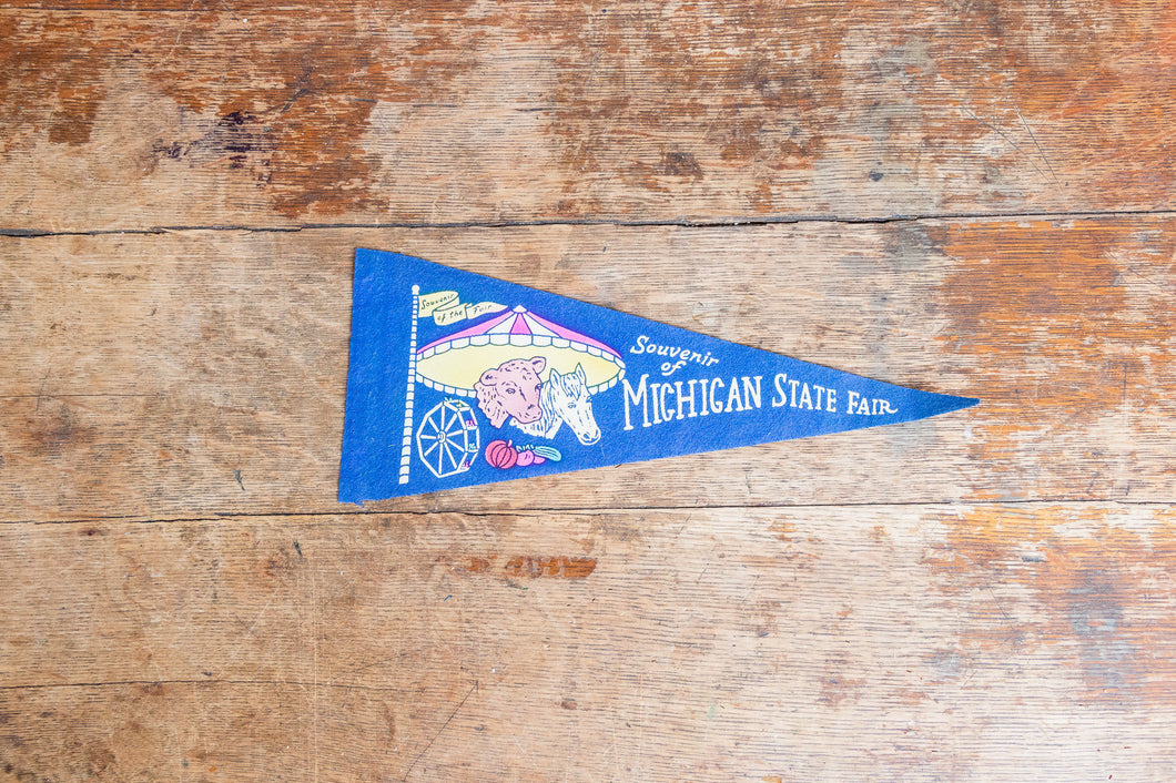 Michigan State Fair Pennant Vintage Blue Wall Hanging Decor - Eagle's Eye Finds