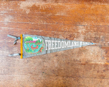 Load image into Gallery viewer, Freedomland USA Gray Felt Pennant Vintage Wall Decor - Eagle&#39;s Eye Finds
