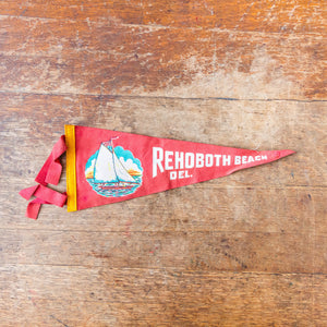 Rehoboth Delaware Red Felt Pennant Vintage Nautical Wall Decor - Eagle's Eye Finds