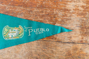 Pueblo Colorado Felt Pennant Vintage Turquoise CO Wall Decor - Eagle's Eye Finds