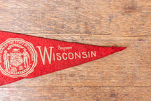 Load image into Gallery viewer, Wisconsin Red Felt Pennant Vintage WI Wall Hanging Decor - Eagle&#39;s Eye Finds
