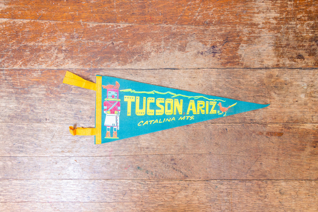 Tucson Arizona Felt Pennant Vintage Teal AZ Wall Decor - Eagle's Eye Finds