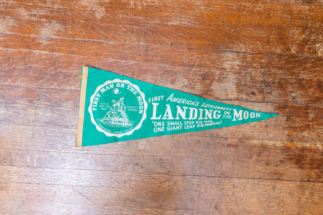 Apollo 11 Moon Landing Felt Pennant Vintage Green Space Decor - Eagle's Eye Finds