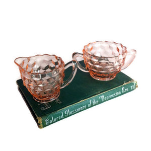 Pink Cubist or Cube Depression Glass Cream and Sugar by Jeannette Glass Co. - Eagle's Eye Finds