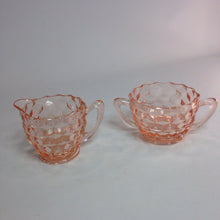 Load image into Gallery viewer, Pink Cubist or Cube Depression Glass Cream and Sugar by Jeannette Glass Co. - Eagle&#39;s Eye Finds
