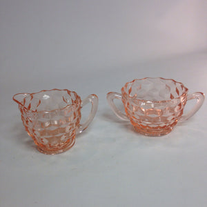 Pink Cubist or Cube Depression Glass Cream and Sugar by Jeannette Glass Co. - Eagle's Eye Finds