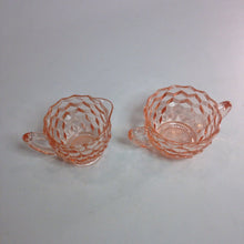 Load image into Gallery viewer, Pink Cubist or Cube Depression Glass Cream and Sugar by Jeannette Glass Co. - Eagle&#39;s Eye Finds
