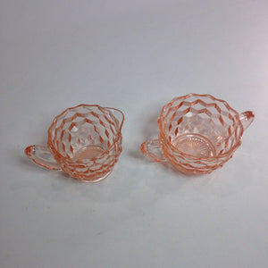 Pink Cubist or Cube Depression Glass Cream and Sugar by Jeannette Glass Co. - Eagle's Eye Finds