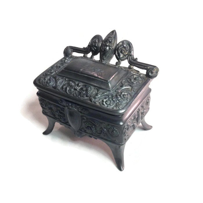 Ornate Victorian Silver Plate Jewelry Casket Vintage Jewelry Storage - Eagle's Eye Finds