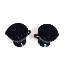 Load image into Gallery viewer, Black Cloverleaf Pattern Creamer and Sugar Depression Glass - Eagle&#39;s Eye Finds
