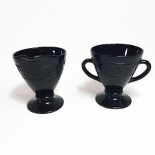Load image into Gallery viewer, Black Cloverleaf Pattern Creamer and Sugar Depression Glass - Eagle&#39;s Eye Finds
